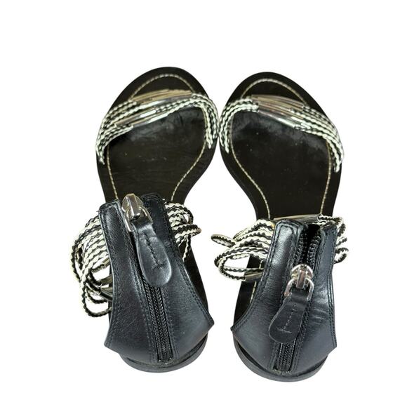 Tory Burch Annabelle Black White Twist Strap Sandals Size 7.5 Zip Back Flat - Picture 7 of 8
